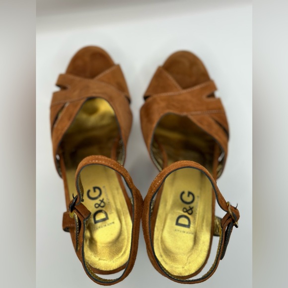 DOLCE & GABBANA / D & G - Brown Suede Platform Wedge with Cork Heel - Picture 4 of 7